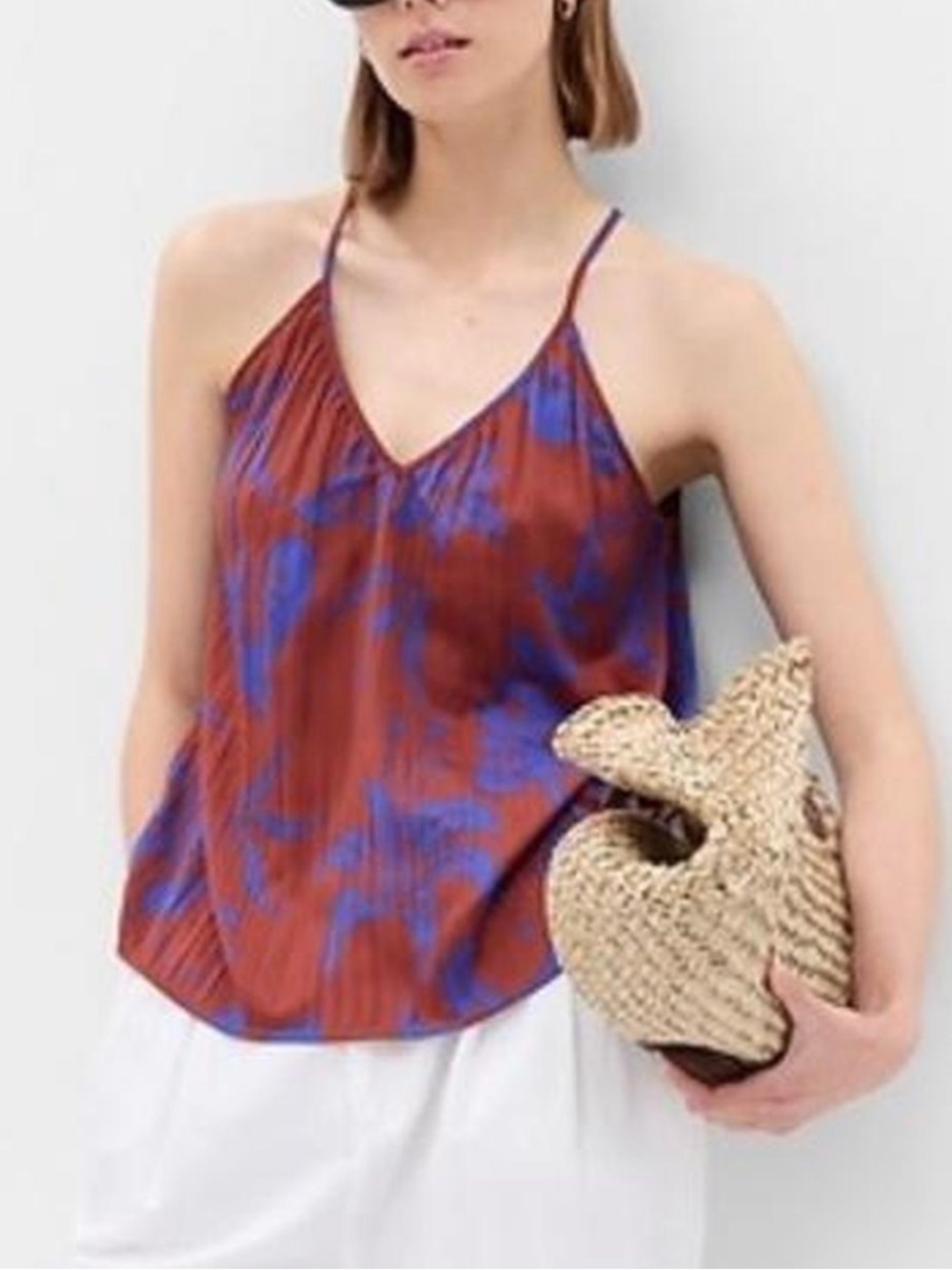 GAP Tropical Floral Silky Tank | Brown & Blue | Medium